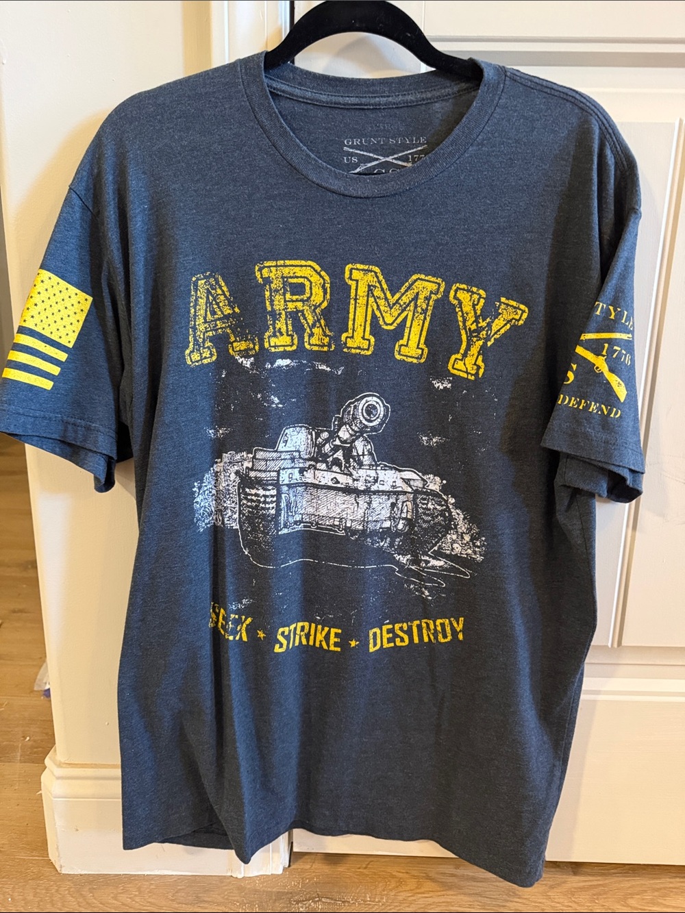 Grunt Style Dark Gray Army Graphic Tee with Yellow Print